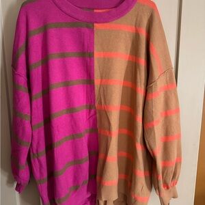Amazon Women's Striped Crew Neck Sweater - Pink and Tan